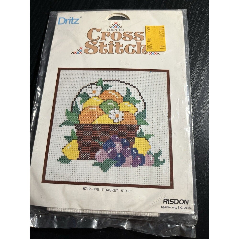 Vintage Dritz counted cross stitch kit 8712 Fruit Basket
